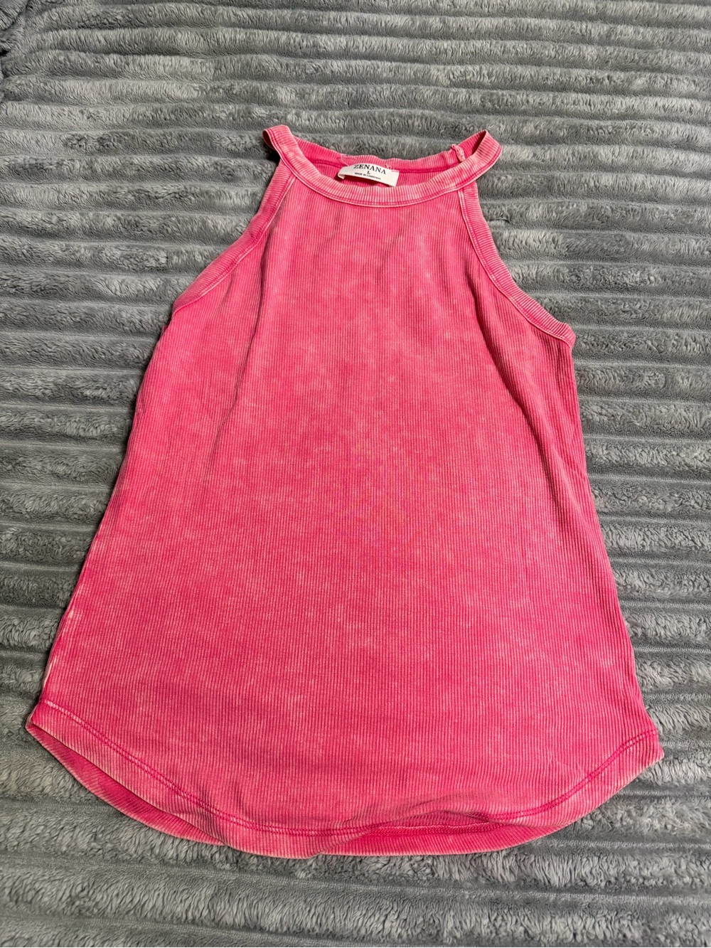 Zenana Pink Ribbed Halter Tank Top
